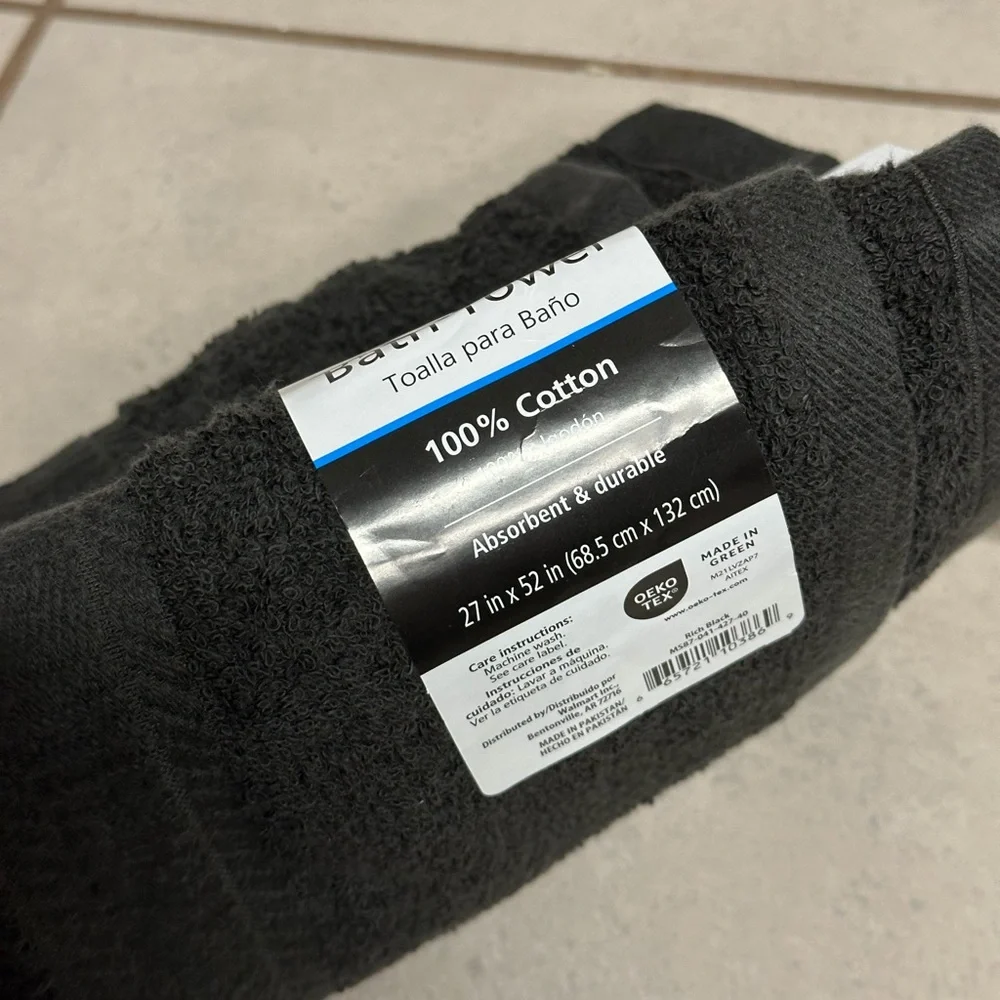 Mainstays Black/Charcoal Gray 2‎ Bath Towels cotton rich
